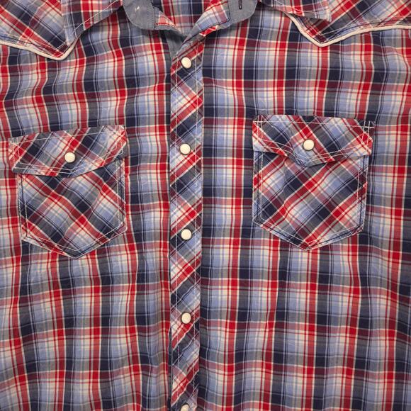 Rock & Roll Cowboy Short Sleeve Button Up T-Shirt Adult Mens Size XL Red Blue - Picture 4 of 9